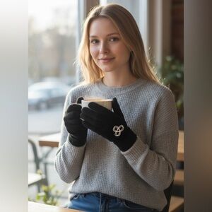 TNA Black Gloves with White Embroidery
